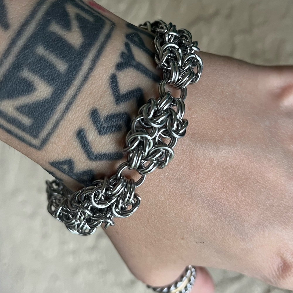 Maille chain stainless steel double bizantine link bracelet . Handmade - Picture 15 of 16